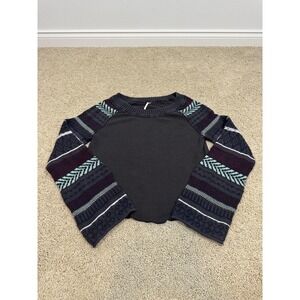 Free People Fairground Thermal Shirt Womens Small Bell Sleeve Gray Knit Boho